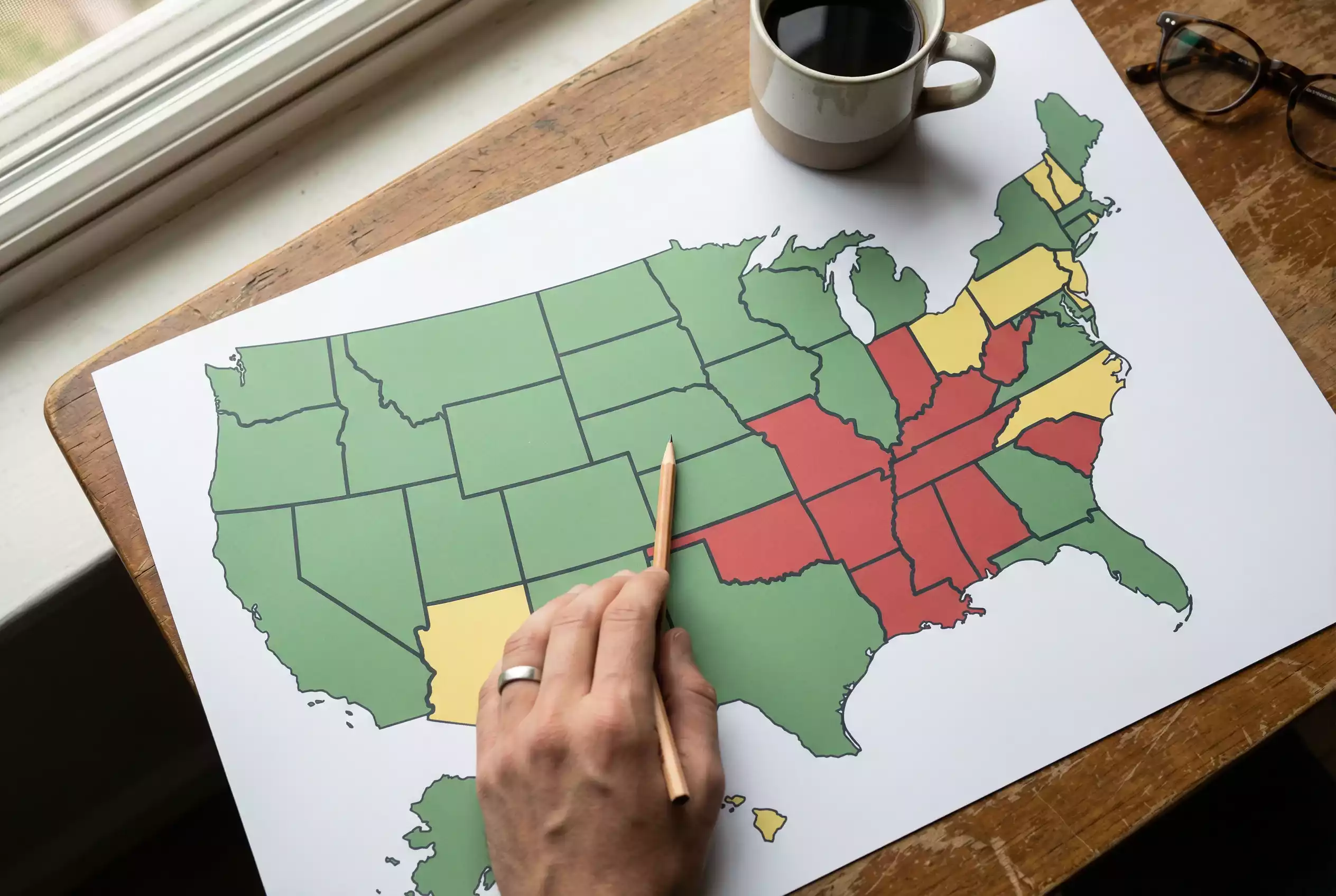 Map of United States showing sweepstakes casino legality by state with banned and legal regions highlighted